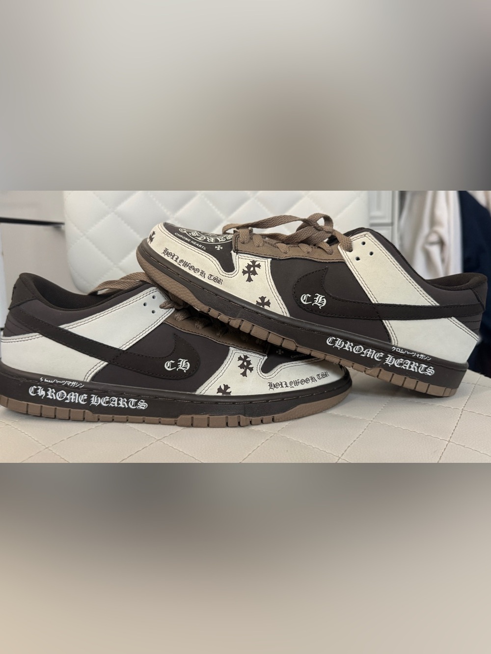 LIMITED EDITION,Chrome Hearts Brown & Cream Low-Top Sneakers, size 9 in women’s